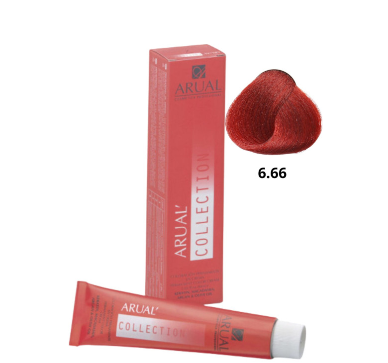Фарба для волосся Permanent Coloration ARUAL Collection 6.66 - інтенсивний темно-червоний блонд 60мл