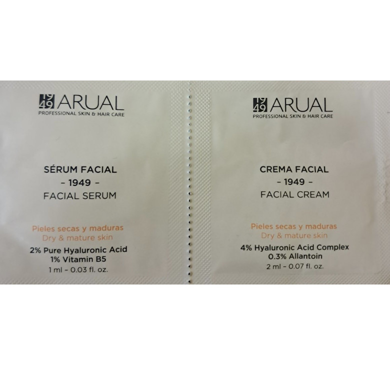 Сироватка антивікова для обличчя для сухої та зрілої шкіри ARUAL Facial Serum Dry Skin 1мл + Крем антивіковий для обличчя для сухої та зрілої шкіри ARUAL Facial Cream Dry Skin 2мл
