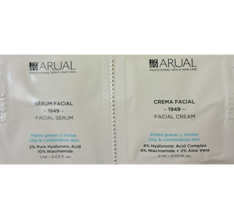 Сироватка антивікова для обличчя для жирної та комбінованої шкіри ARUAL Facial Serum Oily Skin 1мл + Крем антивіковий для обличчя для жирної та комбінованої шкіри ARUAL Facial Cream Oily Skin 2мл