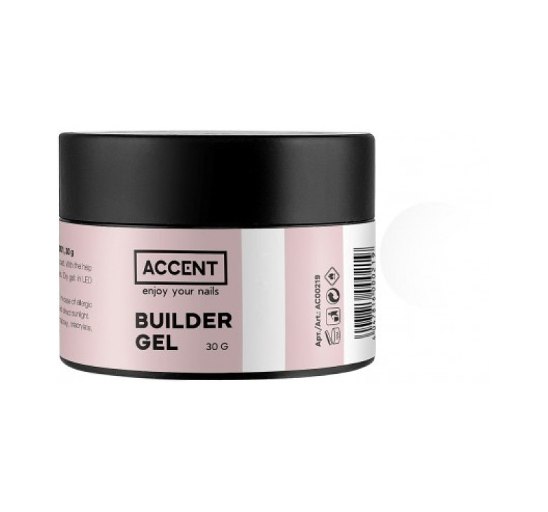 Гель для моделювання 001 Білий Accent Builder Gel White 30 г 