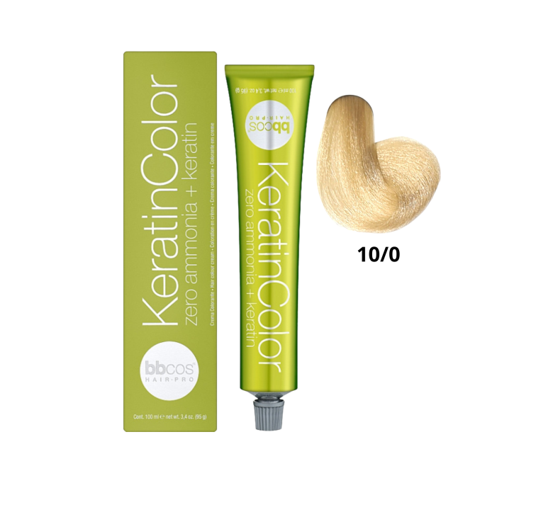 Крем-краска для волос безаммиачная BBcos Keratin Color 10/0 блондин платиновый 100мл