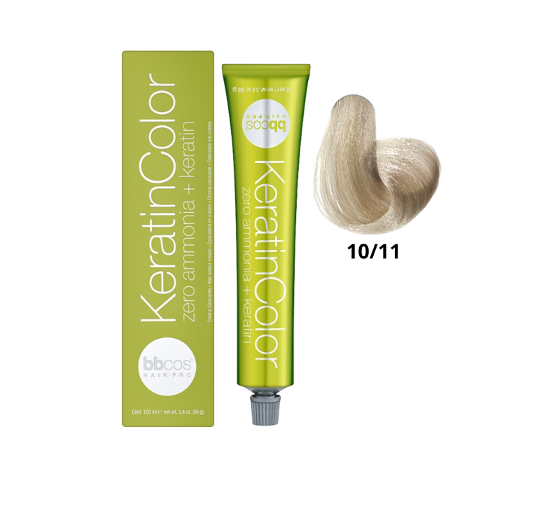 Крем-краска для волос безаммиачная BBcos Keratin Color 10/11 блондин экстра светлый интенсивный пепельный 100мл
