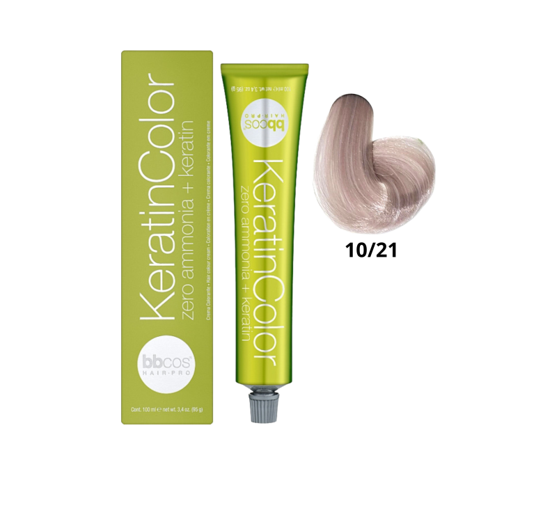 Краска для волос без аммиака BBcos Keratin Color 10/21 блондин экстра светлый фиолетовый пепельный 100мл