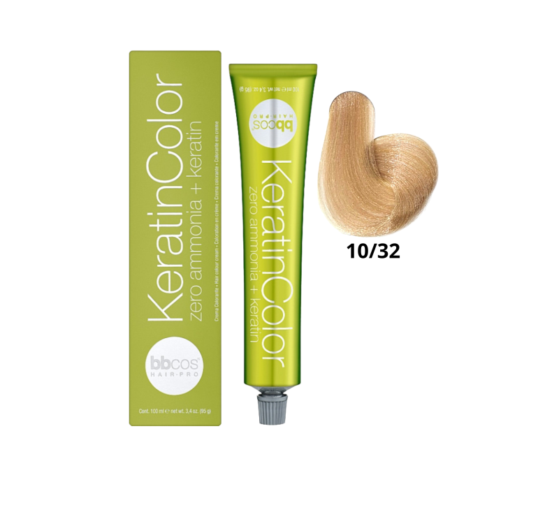 Крем-краска для волос безаммиачная BBcos Keratin Color 10/32 блондин экстра светлый медовый 100мл