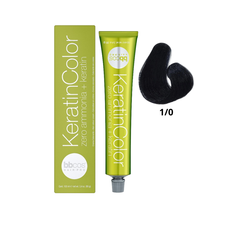 Крем-краска для волос безаммиачная BBcos Keratin Color 1/0 черная 100мл