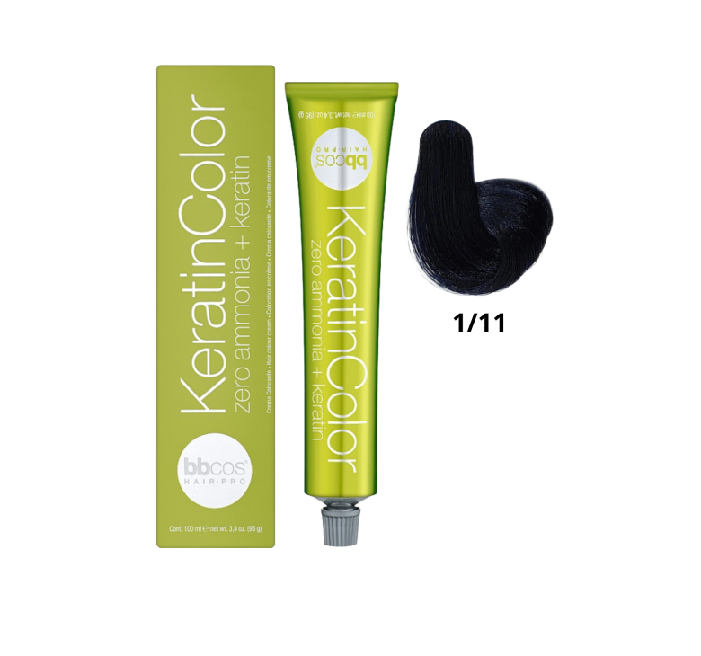 Крем-краска для волос безаммиачная BBcos Keratin Color 1/11 сине-черный 100мл