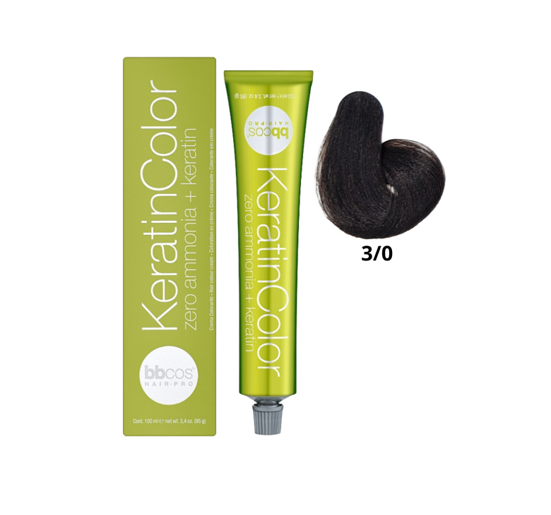 Крем-краска для волос безаммиачная BBcos Keratin Color 3/0 каштановый темный 100мл