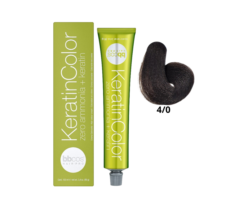 Крем-краска для волос безаммиачная BBcos Keratin Color 4/0 каштановый натуральный 100мл