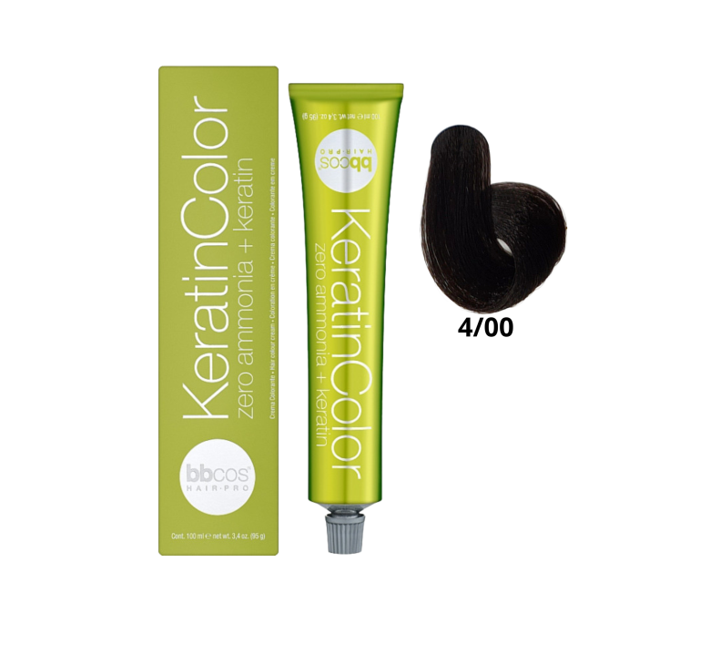 Крем-краска для волос безаммиачная BBcos Keratin Color 4/00 каштановый натуральный интенсивный 100мл