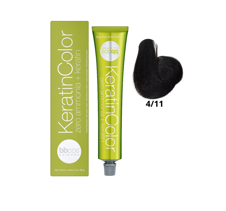 Крем-краска для волос безаммиачная BBcos Keratin Color 4/11 каштановый натуральный интенсивный пепельный 100мл