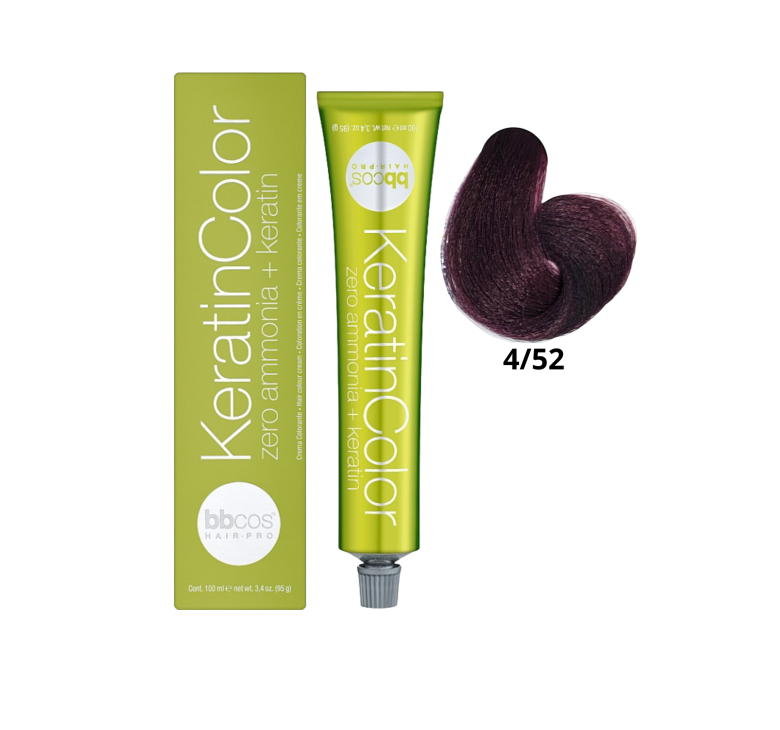 Крем-краска для волос безаммиачная BBcos Keratin Color 4/52 фиолетовое красное дерево 100мл