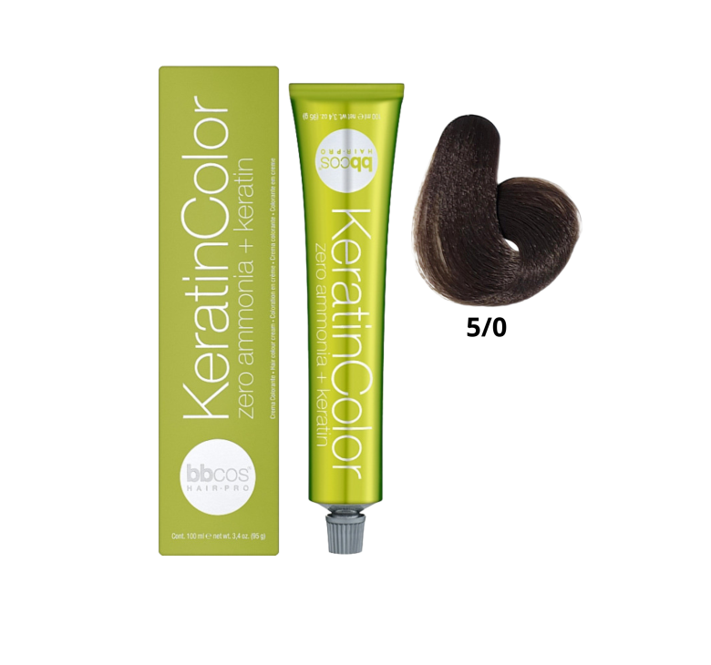 Крем-краска для волос безаммиачная BBcos Keratin Color 5/0 каштановый светлый 100мл