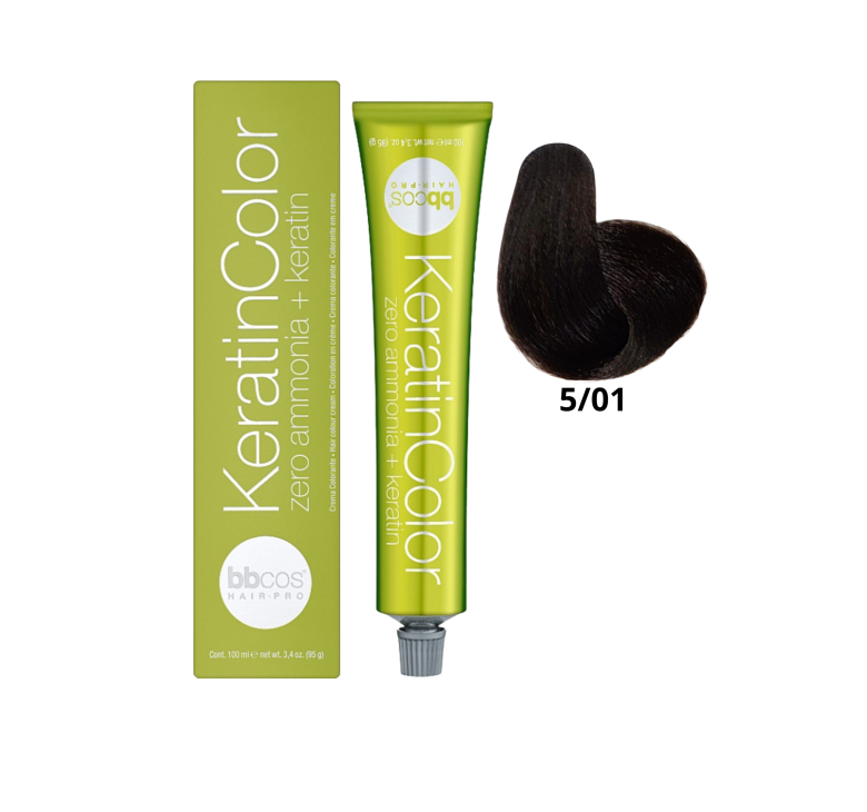 Крем-краска для волос безаммиачная BBcos Keratin Color 5/01 каштановый натуральный светло-пепельный 100мл