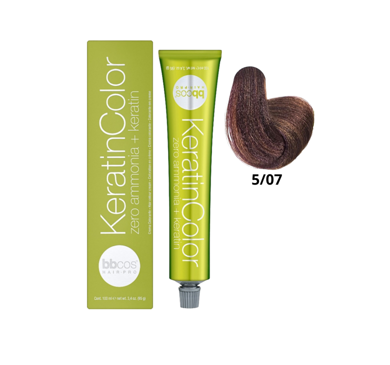Крем-краска для волос безаммиачная BBcos Keratin Color 5/07 каштановый светлый табачный 100мл