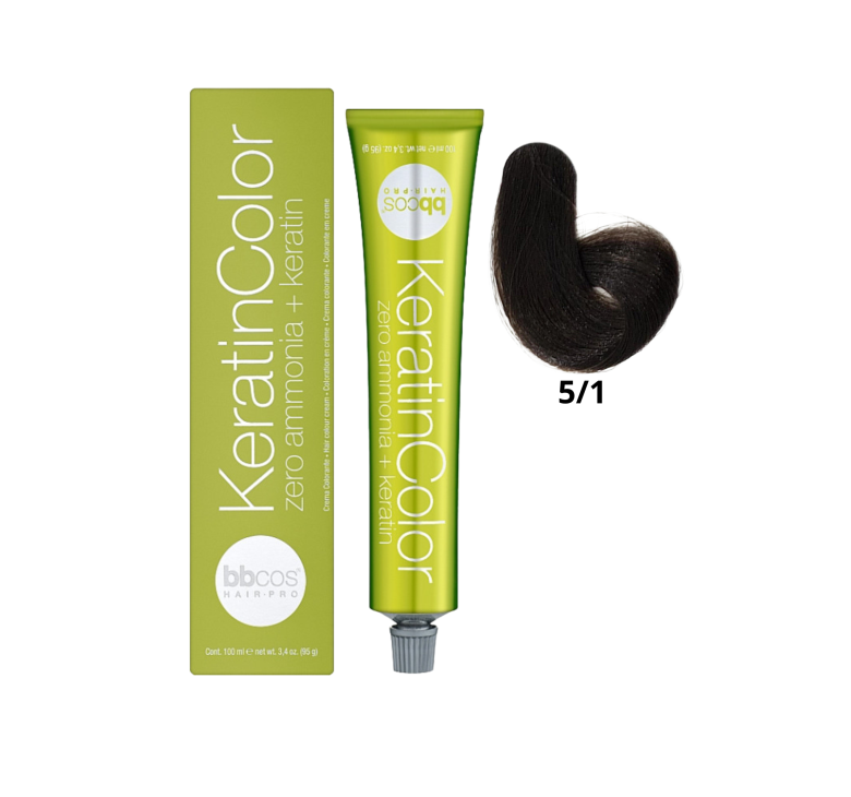 Крем-краска для волос безаммиачная BBcos Keratin Color 5/1 каштановый светло-пепельный 100мл