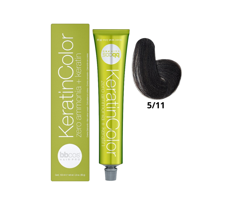Крем-краска для волос безаммиачная BBcos Keratin Color 5/11 каштановый светлый интенсивный пепельный 100мл