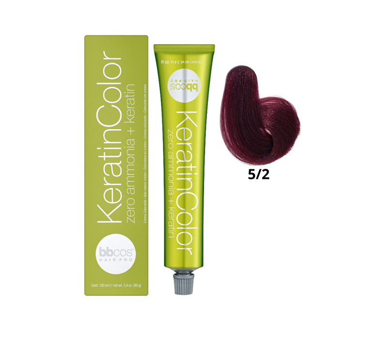 Крем-краска для волос безаммиачная BBcos Keratin Color 5/2 каштановый светлый фиолетовый 100мл