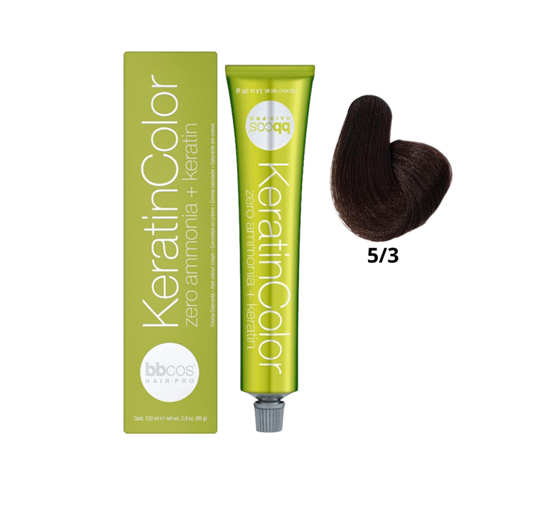 Крем-краска для волос безаммиачная BBcos Keratin Color 5/3 каштановый светлый золотистый 100мл