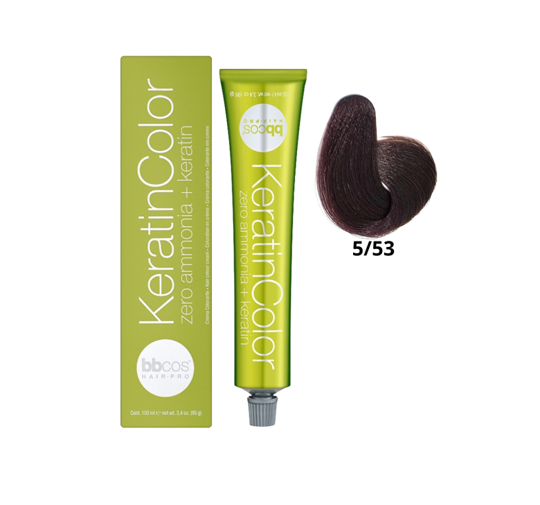 Крем-краска для волос безаммиачная BBcos Keratin Color 5/53 каштановое светло-золотистое красное дерево 100мл