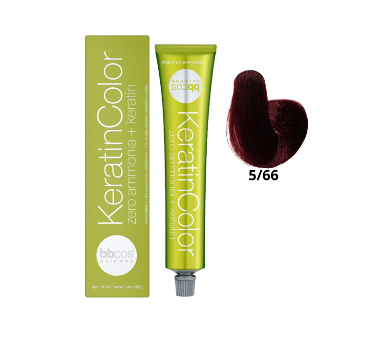Крем-краска для волос безаммиачная BBcos Keratin Color 5/66 темно-красный каштановый 100мл