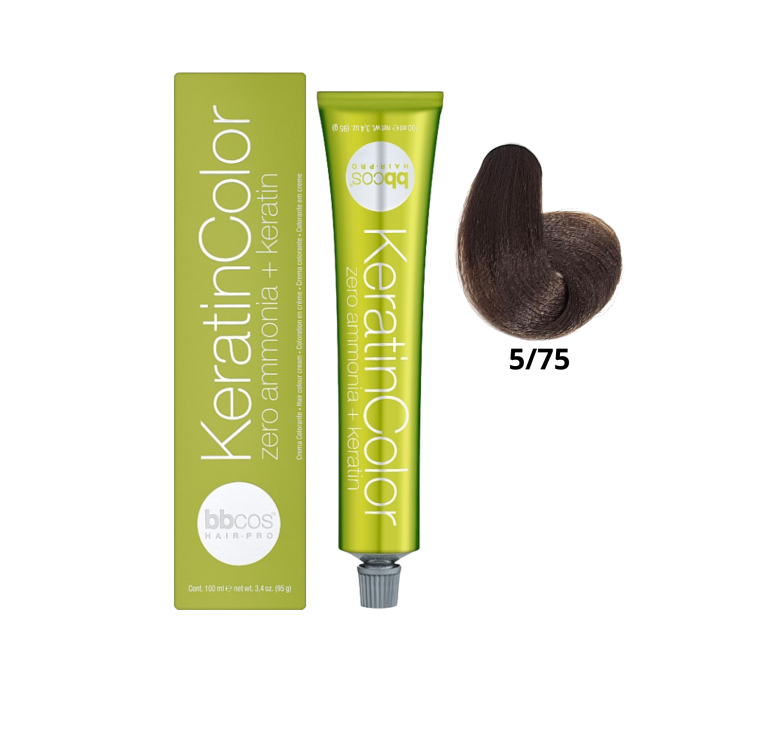 Крем-краска для волос безаммиачная BBcos Keratin Color 5/75 каштановый светлый шоколадный 100мл
