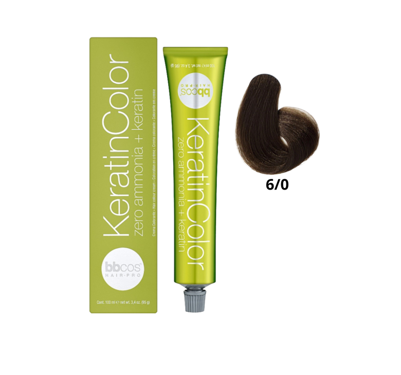 Крем-краска для волос безаммиачная BBcos Keratin Color 6/0 блондин темный 100мл