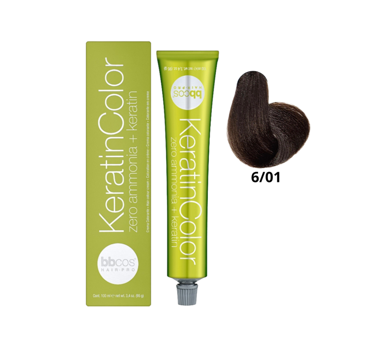 Крем-краска для волос безаммиачная BBcos Keratin Color 6/01 блондин натуральный темно-пепельный 100мл