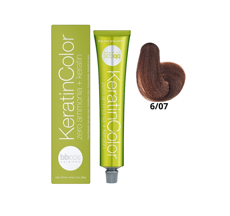 Крем-краска для волос безаммиачная BBcos Keratin Color 6/07 блондин темный табачный 100мл