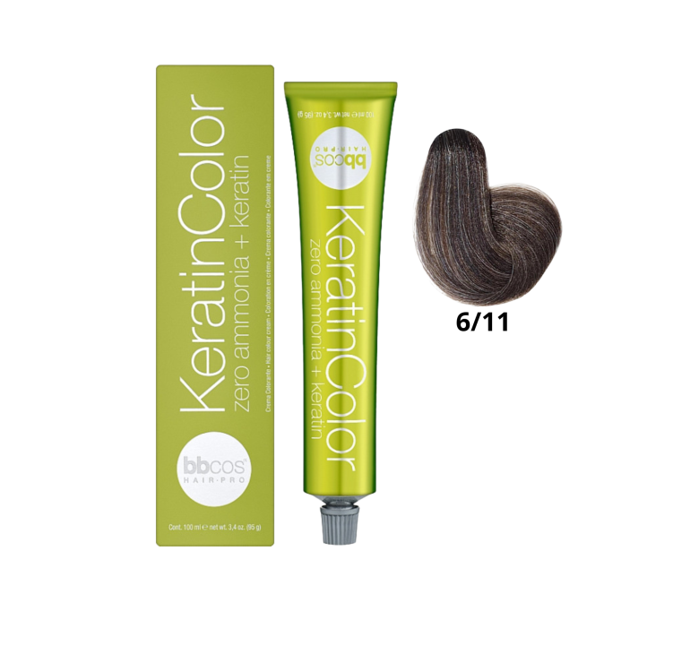 Крем-краска для волос безаммиачная BBcos Keratin Color 6/11 блондин темный интенсивный пепельный 100мл
