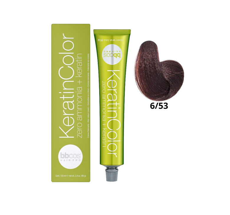 Крем-краска для волос безаммиачная BBcos Keratin Color 6/53 блондин темно-золотистый красный 100мл