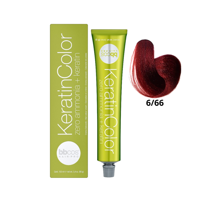 Крем-краска для волос безаммиачная BBcos Keratin Color 6/66 блондин темно-красный интенсивный 100мл