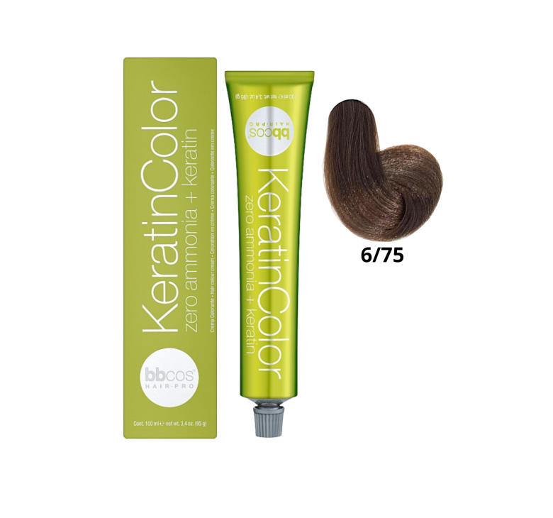 Крем-краска для волос безаммиачная BBcos Keratin Color 6/75 блондин темный шоколадный 100мл