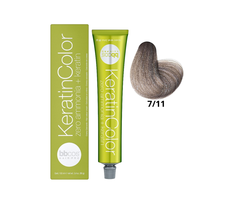 Крем-краска для волос безаммиачная BBcos Keratin Color 7/11 блондин натуральный интенсивный пепельный 100мл