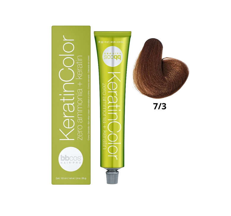 Крем-краска для волос безаммиачная BBcos Keratin Color 7/3 золотистый блондин 100мл
