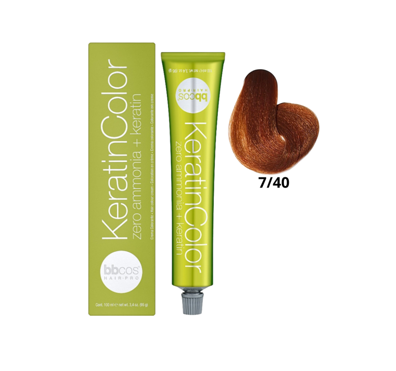 Крем-краска для волос безаммиачная BBcos Keratin Color 7/40 медный интенсивный 100мл