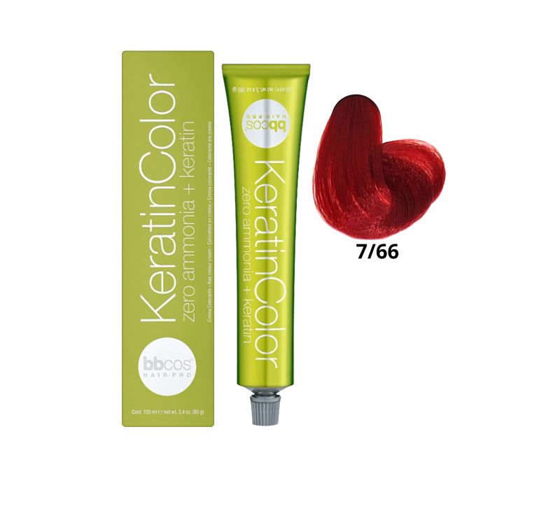 Крем-краска для волос безаммиачная BBcos Keratin Color 7/66 блондин красный интенсивный 100мл