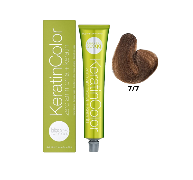 Крем-краска для волос безаммиачная BBcos Keratin Color 7/7 блондин бежевый 100мл