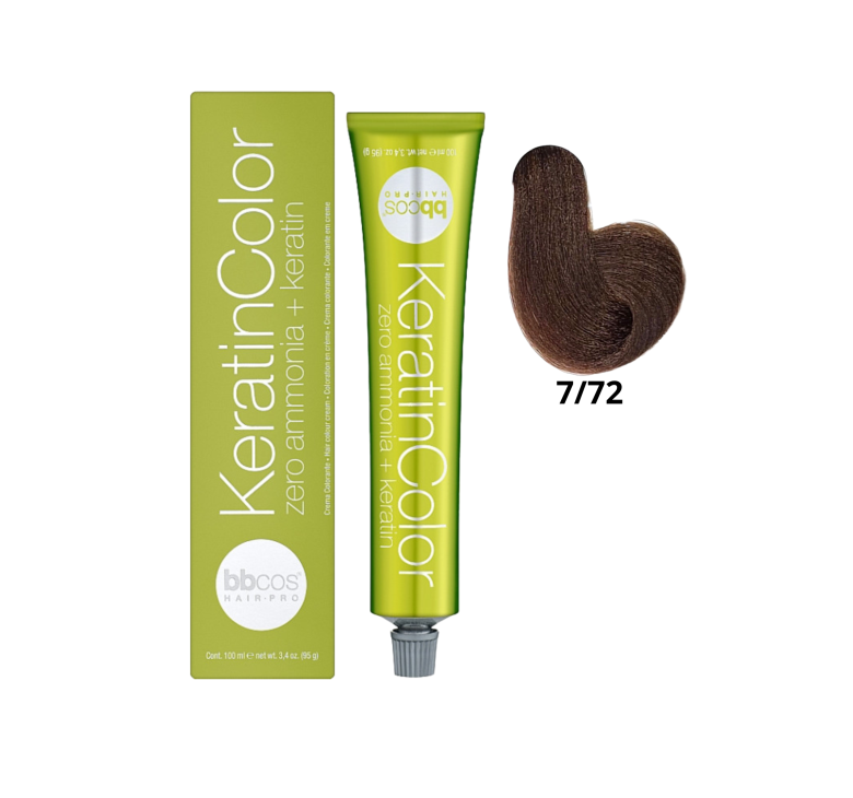 Крем-краска для волос безаммиачная BBcos Keratin Color 7/72 орех 100мл