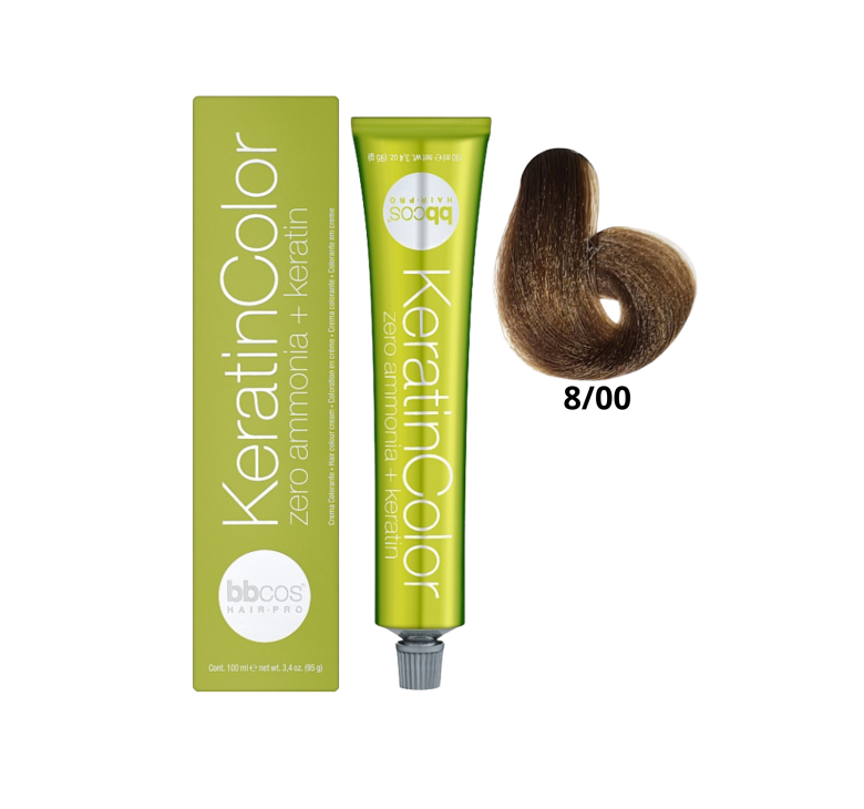Крем-краска для волос безаммиачная BBcos Keratin Color 8/00 блондин светлый интенсивный 100мл