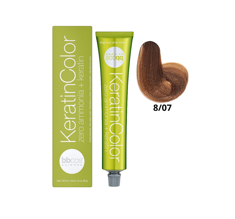 Крем-краска для волос безаммиачная BBcos Keratin Color 8/07 светлый табачный 100мл