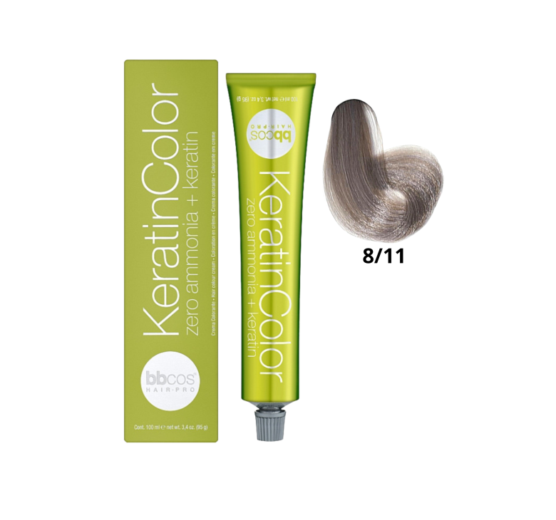 Крем-краска для волос безаммиачная BBcos Keratin Color 8/11 блондин светлый интенсивный пепельный 100мл