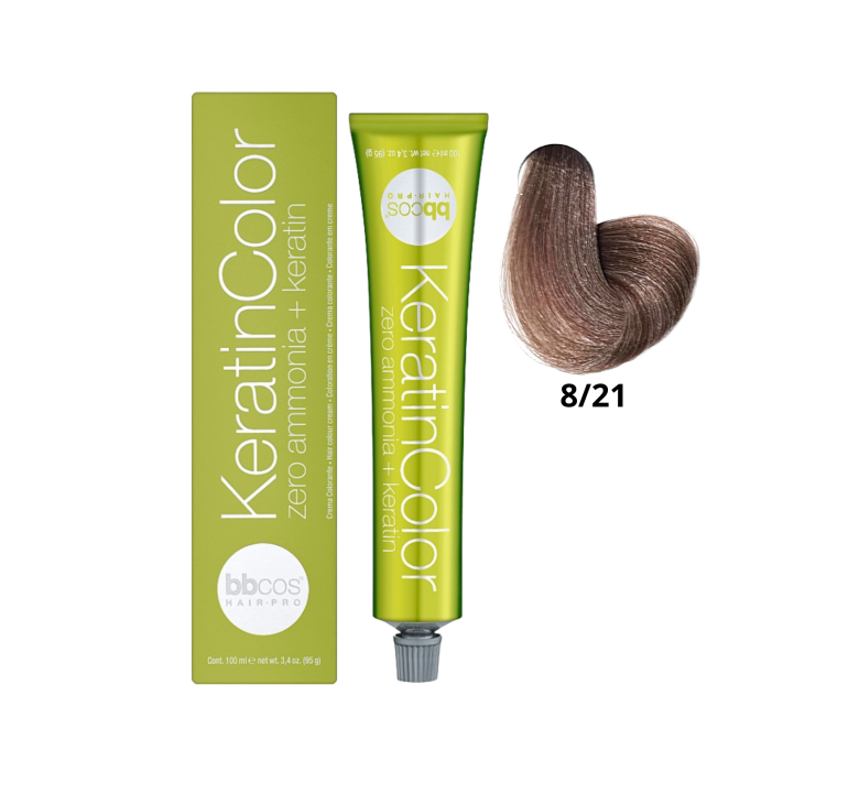 Краска для волос без аммиака BBcos Keratin Color 8/21 блондин светло-пепельный фиолетовый 100мл