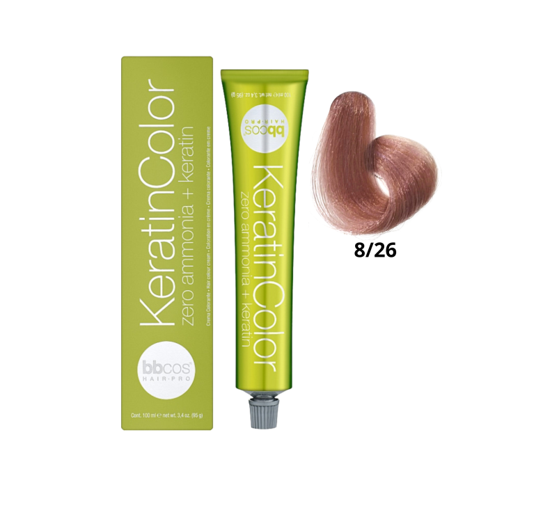 Крем-краска для волос безаммиачная BBcos Keratin Color 8/26 блондин светлый розовый 100мл