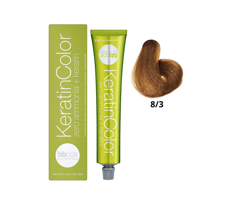 Крем-краска для волос безаммиачная BBcos Keratin Color 8/3 блондин светло-золотистый 100мл