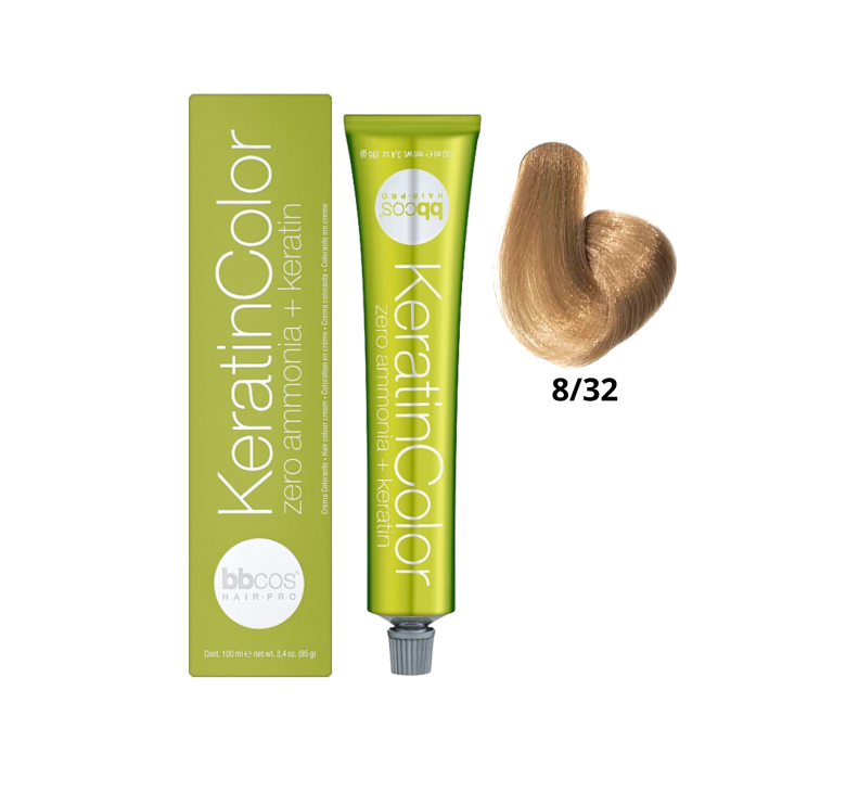 Крем-краска для волос безаммиачная BBcos Keratin Color 8/32 блондин светлый медовый 100мл