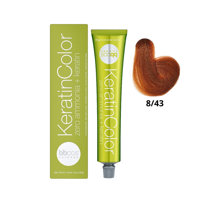 Крем-краска для волос безаммиачная BBcos Keratin Color 8/43 блондин светло-медный золотистый 100мл