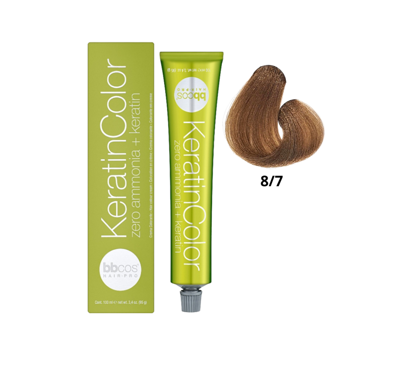 Крем-краска для волос безаммиачная BBcos Keratin Color 8/7 блондин светло-бежевый 100мл