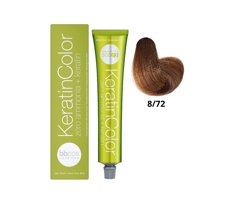 Крем-краска для волос безаммиачная BBcos Keratin Color 8/72 орех светлый 100мл