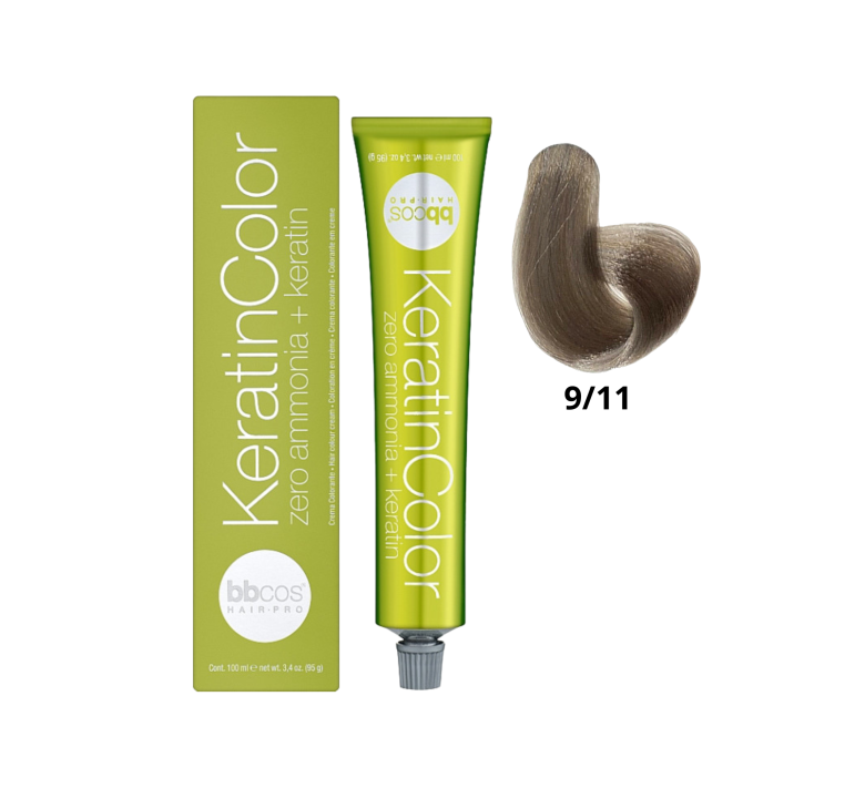 Крем-краска для волос безаммиачная BBcos Keratin Color 9/11 блондин очень светлый интенсивный пепельный 100мл