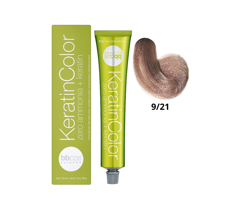 Безаммиачная краска для волос BBcos Keratin Color 9/21 блондин очень светлый пепельный фиолетовый 100мл